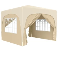 Outsunny Tenda Dobrável 3x3 m com Painéis Laterais UPF50+ Tenda de Jardim com Altura Ajustável e Bolsa de Transporte Areia(m-1)