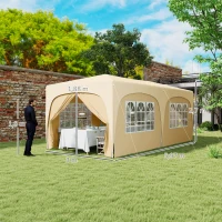 Outsunny Tenda Dobrável 3x6 m com Painéis Laterais UPF50+ Tenda de Jardim com Altura Ajustável e Bolsa de Transporte Areia(m-3)