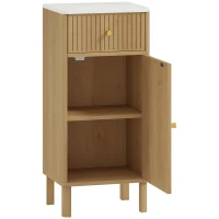 HOMCOM Badezimmerschrank, Aufbewahrungsschrank mit Marmoreffekt-Plattform und gerillter Tür, Schublade 36 B x 30 T x 80 H cm, Eiche(m-1)