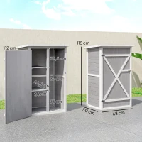 Outsunny Armário de Jardim de Madeira 75x56x115cm para Ferramentas com 3 Prateleiras Interiores Porta com Trava e Teto Asfáltico Cinza(m-3)