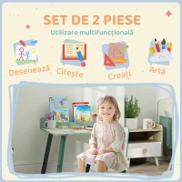 AIYAPLAY Set Masă și Scaun pentru Copii cu Raft pentru Depozitare din MDF și Lemn de Pin, 60x48x53.5 cm, Verde(m-4)