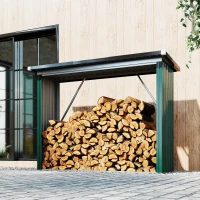 Outsunny Casetta per Legna in Acciaio Zincato con Base Sollevata e Tetto Inclinato 213x66,5x150 cm Verde(m-4)