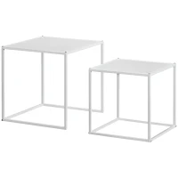 HOMCOM Juego de 2 Mesas Nido Mesas de Centro para Salón Cuadradas Material de Acero Grande 40 cm Pequeña 35 cm Blanco(m-11)