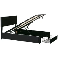 HOMCOM Double Ottoman Bed Frame, with Front Drawer - Black(m-11)