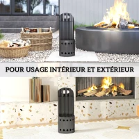 Outsunny Ensemble serviteur de cheminée 4 pièces, accessoire outils cheminee avec balai pelle tisonnier et support, en métal noir(m-6)