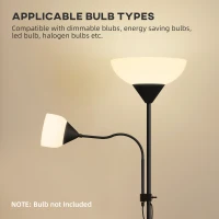 HOMCOM LED Floor Lamp for Living Room, 180cm Tall Standing Lamp, Mother and Child Uplighter with Adjustable Gooseneck, Black(m-7)