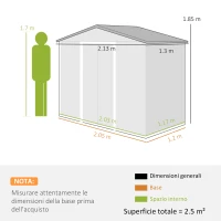 Outsunny Casetta da Giardino in Metallo con Prese d'Aria e Doppia Porta Scorrevole, 2.1x1.3m, Marrone(m-3)