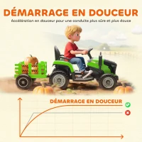 AIYAPLAY Tracteur électrique enfants avec remorque amovible, voiture électrique enfants, télécommande 2,4G, 139x58x55cm, vert(m-7)
