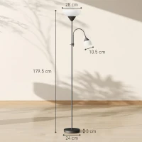 HOMCOM LED Floor Lamp for Living Room, 180cm Tall Standing Lamp, Mother and Child Uplighter with Adjustable Gooseneck, Black(m-3)