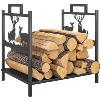 Outsunny Porte-bûches pour l'intérieur 42,5 x 33,5 x 43 cm Brennholzregal pour Kamin Ofen aus Metall Noir(m-6)