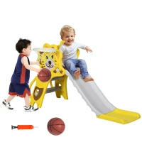 AIYAPLAY Baby Slide with Basketball Hoop, Climber, Easy to Assemble Kids Slide for Indoor Use, for Ages 18-36 Months - Yellow(m-10)
