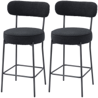 HOMCOM Lot de 2 tabourets de bar en tissu bouclette, chaises de bar avec dossier courbé, repose-pieds, 49x52x95cm, noir