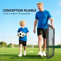 HOMCOM Filet de rebond double face 91 x 91 cm filet de rebond football pliable réglable dans 5 angles structure en acier noir(m-5)