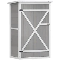 Outsunny Wooden Small Shed, Garden Storage Shed with Shelves and Bolt Latch, 75L x 56W x115H cm, Grey(m-1)