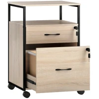 Vinsetto Cajonera de Oficina Cajonera para Escritorio con 2 Cajones y Ruedas para Tamaño Carta A4 44x40x66,5 cm Tono Madera(m-1)