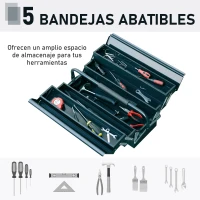 DURHAND Caja de Herramientas Metálica Plegable con 5 Bandejas y Asa para Taller Garaje 45x20x34,5 cm Verde Oscuro(m-5)