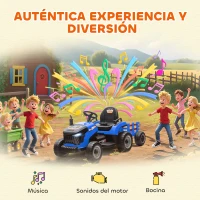 AIYAPLAY Tractor Eléctrico para Niños con Remolque Desmontable Batería 12V Velocidad 3-5 km/h, Control Remoto 2,4G Azul(m-8)