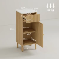 HOMCOM Badezimmerschrank, Aufbewahrungsschrank mit Marmoreffekt-Plattform und gerillter Tür, Schublade 36 B x 30 T x 80 H cm, Eiche(m-3)