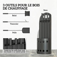 Outsunny Ensemble serviteur de cheminée 4 pièces, accessoire outils cheminee avec balai pelle tisonnier et support, en métal noir(m-4)