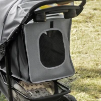 PawHut Carrinho de animais de estimação dobrável com rodas Correias de segurança e cesto de armazenamento 109,5x57,5x106,5 cm Cinza e preto(m-15)