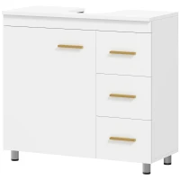 HOMCOM Badezimmer-Unterschrank, 3-stufiges Design, MDF, Spanplatte, Weiß(m-10)