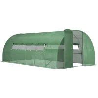 Outsunny Reinforced Walk-In Polytunnel Greenhouse with Metal Hinged Door, 25mm Diameter Galvanised Steel Frame & Mesh Windows (3 x 6M)(m-10)