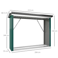 Outsunny Casetta per Legna in Acciaio Zincato con Base Sollevata e Tetto Inclinato 213x66,5x150 cm Verde(m-3)