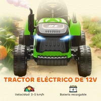 AIYAPLAY Tractor Eléctrico para Niños con Remolque Desmontable Batería 12V Velocidad 3-5 km/h, Control Remoto 2,4G Verde(m-4)