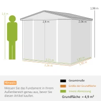 Outsunny Metalen Tuinschuur, Weerbestendig & Roestvrij, Afsluitbaar, 2,40 x 2,06 x 1,98 m, Teak(m-3)