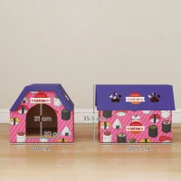 PawHut Cat Scratching Board, 2-in-1 Cardboard Cat House and Hideaway for Indoor Cats, Pink(m-3)