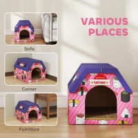 PawHut Cat Scratching Board, 2-in-1 Cardboard Cat House and Hideaway for Indoor Cats, Pink(m-7)