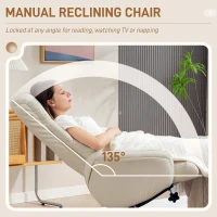 HOMCOM Rocking Recliner Chair with Footstool, PU Leather Recliner Armchair with Wood Base, Upholstered Reclining Chair for Living Room Bedroom, Cream(m-4)