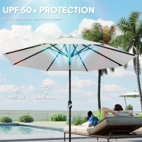 Outsunny 3 m Replacement Parasol Canopy with Top Vent, UPF 50+ Garden Parasol Replacement Canopy, 8 Rib Parasol Cover Replacement Fits Various Frames, Cream(m-5)