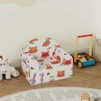 AIYAPLAY Kinder-Sofa mit Fuchsdruck Kinder-Sofa für 18-36 Monate mit abnehmbarem Bezug und Tasche 54x40x43 cm Weiß(m-4)