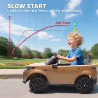 AIYAPLAY Land Rover Discovery Licensed 12V Kids Electric Car with Remote, 4 Wheel Suspension, Slow Start, Lights, Music, Khaki(m-6)