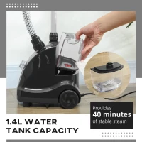 HOMCOM Aparat de Călcat Vertical cu Abur 1.4L cu Bară Extensibilă și 2 Roți Negru(m-4)