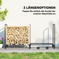 Outsunny Haardhoutstandaard, 0,6 m³, met Hoes, Poedergecoat Metaal, tot 200 kg, Zwart/Donkergroen(m-10)