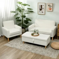 HOMCOM 2-Sitzer-Sofa, Doppelsitzsofa mit Kautschukholzbeinen, Polstersofa für Wohnzimmer, Schlafzimmer, Cremeweiß(m-8)