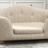 PawHut Canapea pentru animale de companie, Pat pentru câini, Canapea pentru câini, Canapea pentru pisici cu pernă și buzunar posterior, Pluș, Spumă, Lemn de pin, Crem, 70 x 47 x 30 cm(m-4)