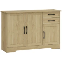 HOMCOM Aparador para Salón Moderno con 3 Puertas 2 Cajones Estante Ajustable para Comedor Entrada 120x38x79 cm Natural(m-1)