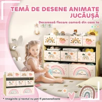 AIYAPLAY Etajeră Depozitare Jucării cu 3 Niveluri și 9 Cutii de Țesătură, Mobilier Depozitare Jucării, 93x30x70 cm, Galben(m-6)