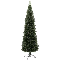HOMCOM Albero di Natale Innevato Alto 225 cm con 980 Rami, Pigne e Base in Acciaio(m-11)
