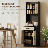 HOMCOM Buffet haut cuisine, armoire de cuisine, tiroir, 3 portes, étagères ouvertes, plan de travail, 60x40x180cm, bois naturel(m-4)
