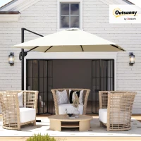 Outsunny 2.5 x 2.5m Patio Offset Parasol Umbrella Cantilever Hanging Aluminium Sun Shade Canopy Shelter 360° Rotation with Crank Handle and Cross Base, Cream White(m-11)