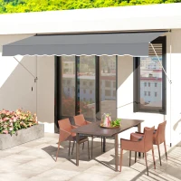 Outsunny Store banne Manuel rétractable 4L x 1,2l m Auvent Téléscopique sans Perçage Inclinaison et Hauteur réglable Installation Rapide métal alu Polyester Anti-UV Gris foncé(m-9)