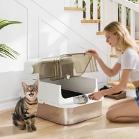 PawHut Lettiera per Gatti Chiusa in Acciaio Inossidabile, con Pala, 70 x 50 x 46,5 cm, Bianco(m-2)