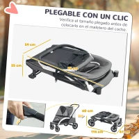 PawHut Carrito para Perros Plegable con Ventanas de Malla Cojín Lavable Correas de Seguridad 124x67x100 cm Gris Oscuro(m-5)