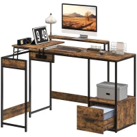 HOMCOM Industrial 'L' Shaped Multi-Work Desk - Brown(m-10)