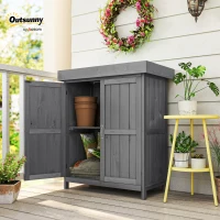 Outsunny Outdoor Garden Storage Shed Tool Wooden Box Double Doors w/ Shelf Hinged Roof(m-2)