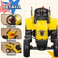 HOMCOM Tractor de Pedalat pentru Copii de 3+ Ani cu Remorcă, Greblă, Lopată și Claxon, 133x42x51 cm, Galben(m-4)